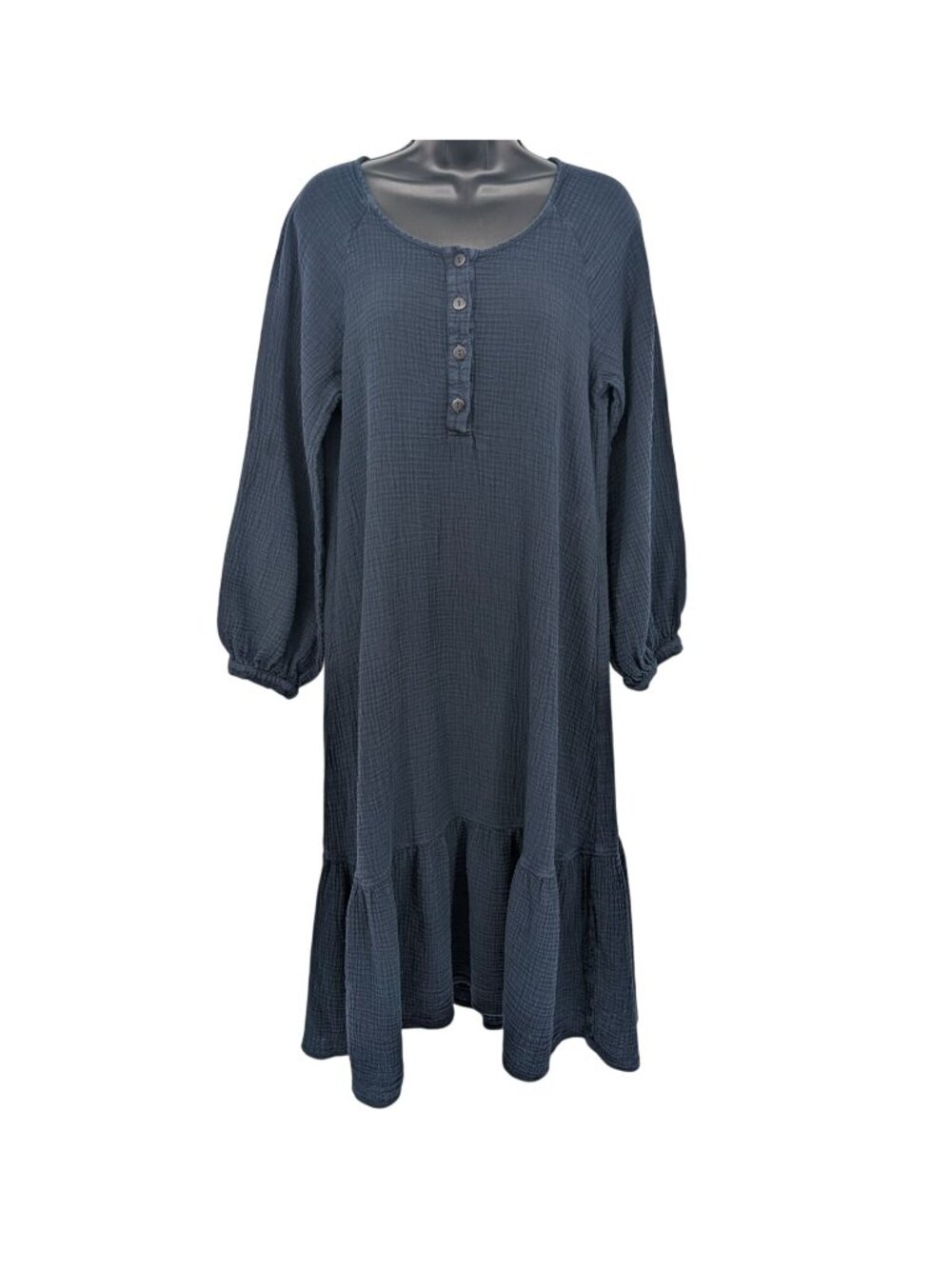 Suunday Gauze Midi Tiered Dress Cottage Coastal Balloon Sleeve Oversized XSmall